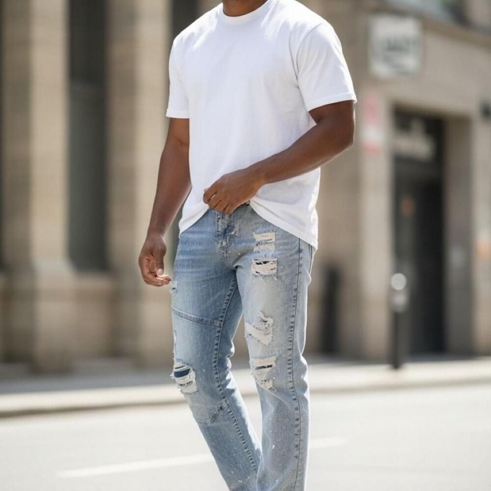 Unbranded Men's Blue and White Jeans